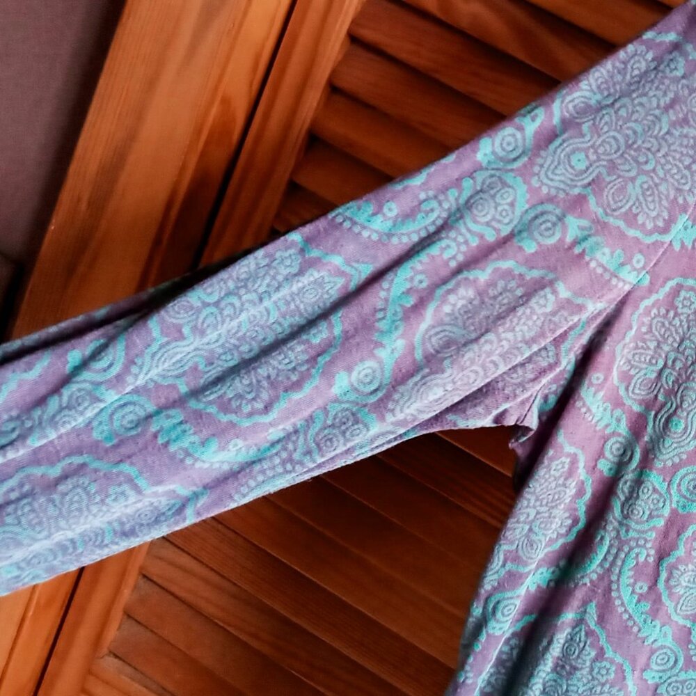 Maurices Women's Brown & Teal Sheer Damask Long Sleeve Pullover Top - Picture 5 of 10